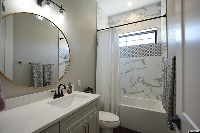 3685 Timber Wolf Ct, Casper, WY 82604 - bathroom with vanity, shower / tub combo with curtain, and toilet