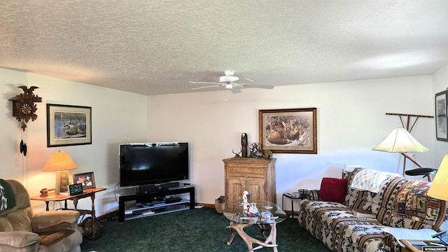 190 Ln 7, Thermopolis, WY 82443 - carpeted living room with a ceiling fan, baseboards, and a textured ceiling