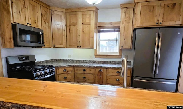 311 3rd St, Ten Sleep, WY 82442 - kitchen with appliances with stainless steel finishes and butcher block countertops