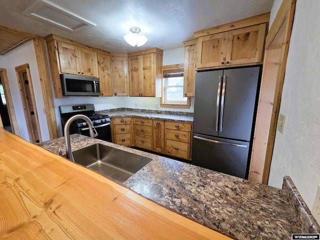 311 3rd St, Ten Sleep, WY 82442 - kitchen featuring stainless steel appliances, a sink, and butcher block counters