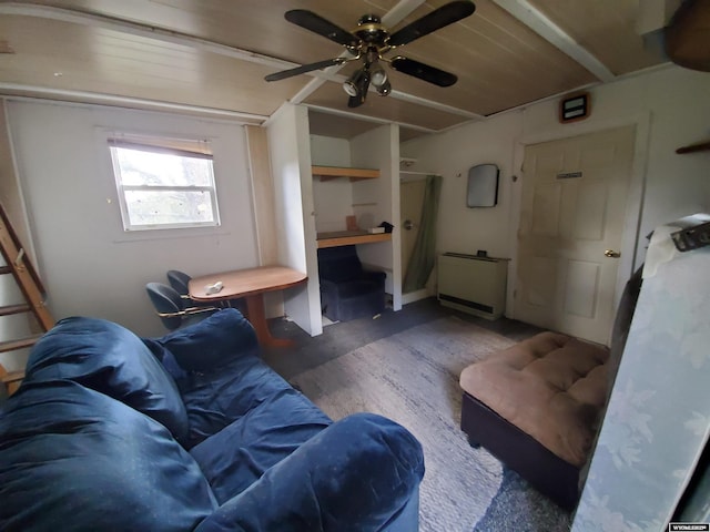 8 Lookout Ln, Dubois, WY 82513 - living area with wood finished floors, ceiling fan, and wood ceiling