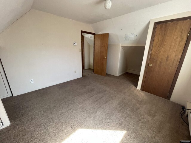 214 E Spruce St, Rawlins, WY 82301 - unfurnished bedroom with vaulted ceiling and carpet flooring