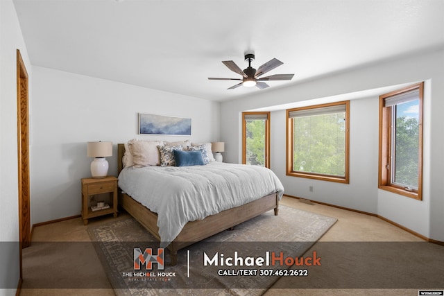 2001 Newport, Casper, WY 82609 - carpeted bedroom with multiple windows, baseboards, and ceiling fan