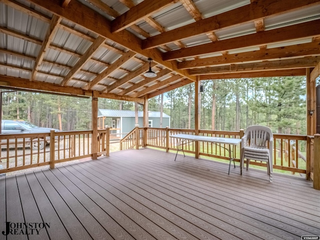 2921 Esterbrook Rd, Esterbrook, WY 82633 - wooden terrace with view of wooded area