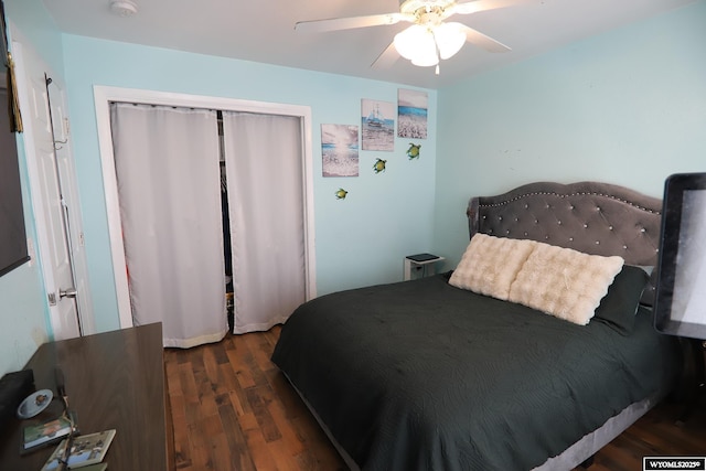 108 Tamari Dr, Buffalo, WY 82834 - bedroom with wood finished floors, a closet, and a ceiling fan