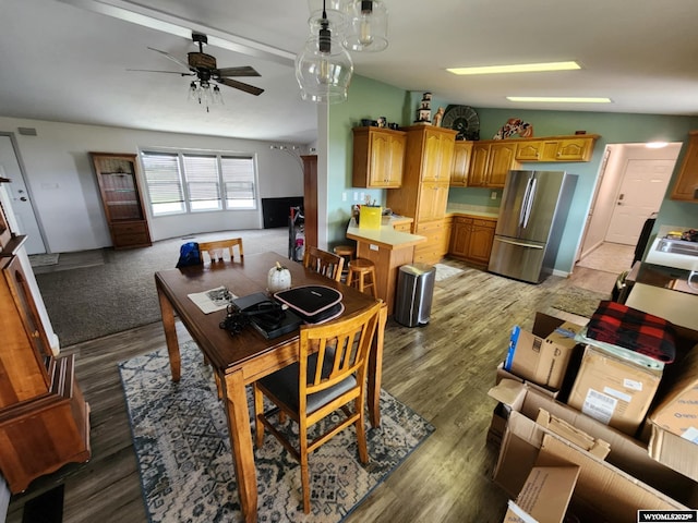 2 Freight Wagon Rd, Farson, WY 82932 - dining space featuring light wood-style floors, ceiling fan, and lofted ceiling