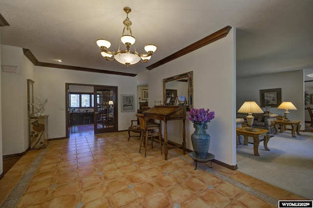 2867 Ardon Ln, Casper, WY 82609 - dining area featuring a chandelier, crown molding, and baseboards