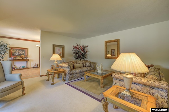 2867 Ardon Ln, Casper, WY 82609 - carpeted living room with a chandelier and baseboards