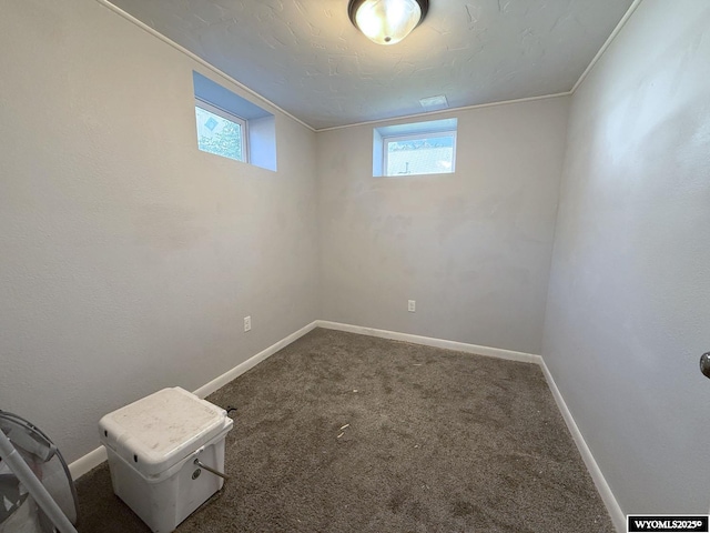 210 N 5th St W, Riverton, WY 82501 - below grade area featuring plenty of natural light, crown molding, baseboards, and carpet floors