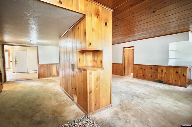 1339 S Mitchell St, Casper, WY 82601 - spare room featuring a wainscoted wall, carpet flooring, wooden walls, and a baseboard radiator