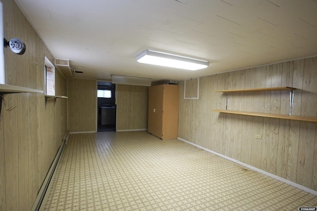 1339 S Mitchell St, Casper, WY 82601 - below grade area with a baseboard heating unit and wooden walls