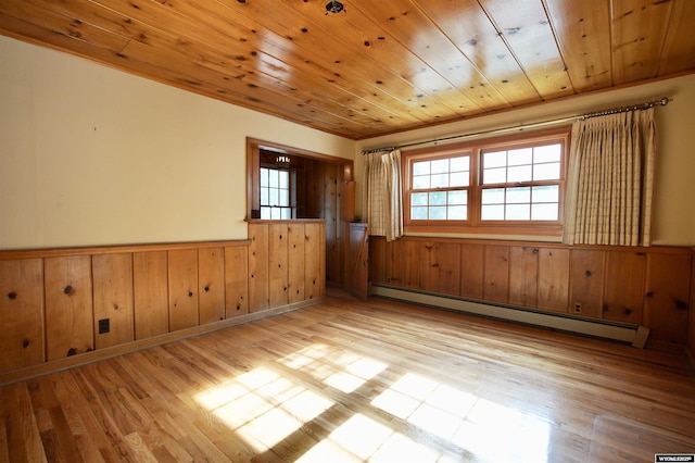 1339 S Mitchell St, Casper, WY 82601 - empty room with light wood-style floors, wainscoting, a baseboard radiator, plenty of natural light, and wooden walls