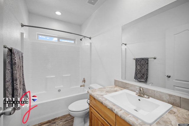67 Monument Creek Rd, Hanna, WY 82327 - full bath featuring vanity,  shower combination, and wood finished floors