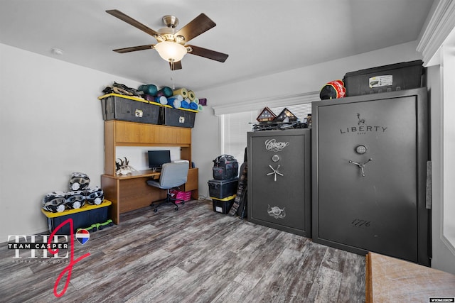 67 Monument Creek Rd, Hanna, WY 82327 - game room featuring ceiling fan, wood finished floors, and a desk