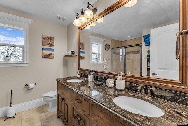 3308 Brickyard Ave, Rock Springs, WY 82901 - bathroom featuring double vanity, a stall shower, and tile patterned floors
