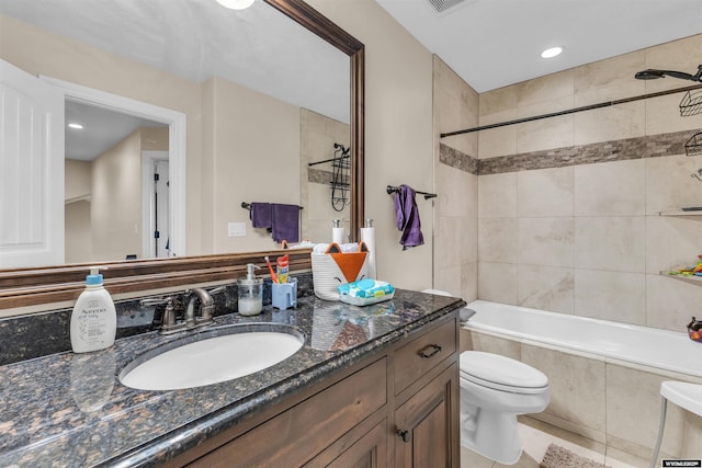 3308 Brickyard Ave, Rock Springs, WY 82901 - full bathroom featuring vanity, tiled shower / bath combo, tile patterned floors, and recessed lighting