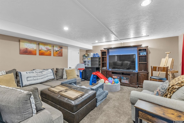 3308 Brickyard Ave, Rock Springs, WY 82901 - living room with carpet flooring, recessed lighting, and a textured ceiling
