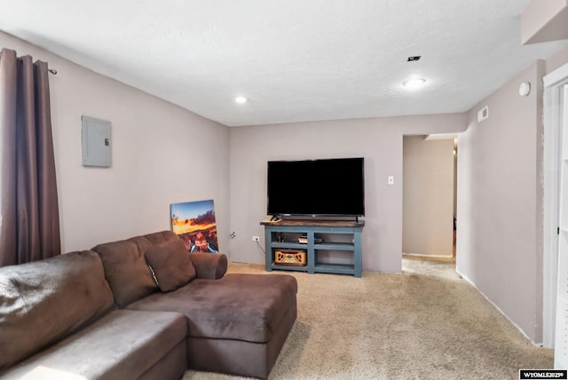 301 Cottonwood St, Evanston, WY 82930 - living room with carpet floors, electric panel, and recessed lighting
