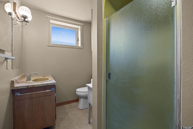 4450 S Skyline Rd, Casper, WY 82604 - full bath featuring vanity, a shower stall, and tile patterned floors