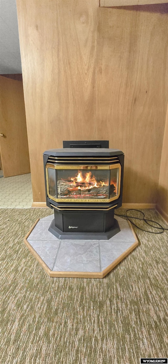 335 E 11th St, Casper, WY 82601 - detailed view of a wood stove and carpet flooring