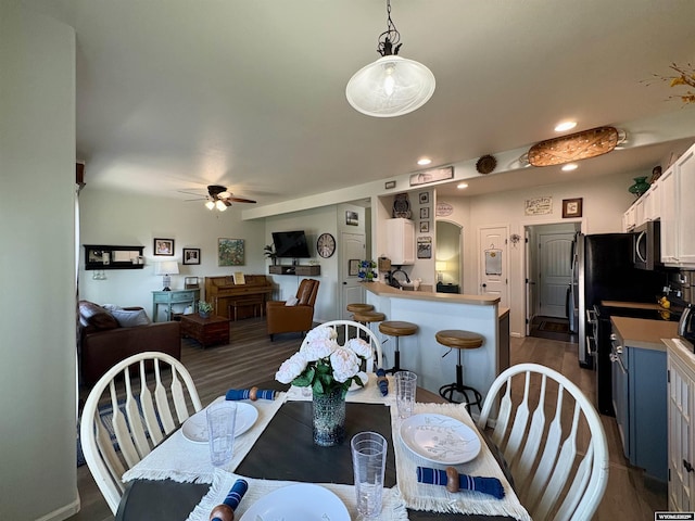 1261 Meadow Ln, Douglas, WY 82633 - dining room with a ceiling fan, dark wood-style floors, and recessed lighting
