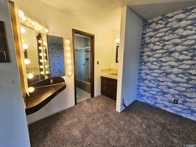 918 E 27th Ave, Torrington, WY 82240 - full bath with a shower with shower door, carpet floors, and vanity