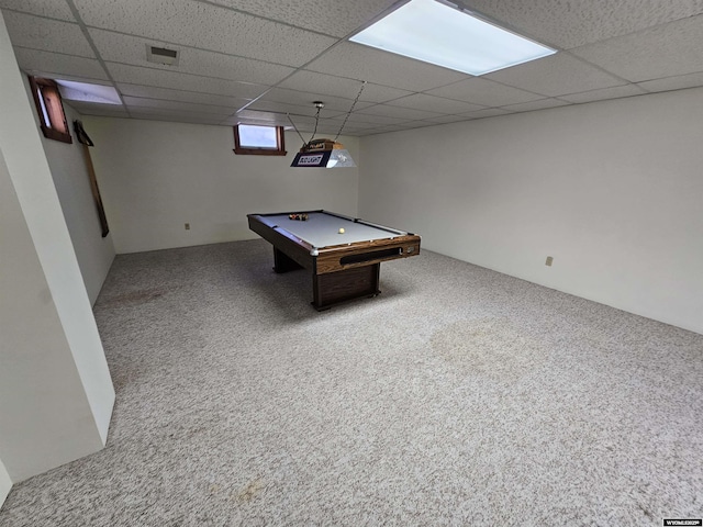 918 E 27th Ave, Torrington, WY 82240 - game room featuring a paneled ceiling, carpet, and billiards
