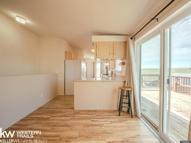 7459 Geary Dome Rd, Evansville, WY 82636 - kitchen featuring plenty of natural light, white fridge with ice dispenser, and light wood-style floors