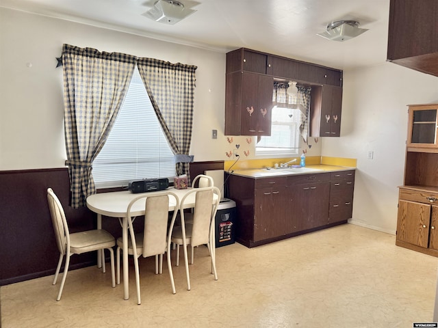 422 Beech Ave, Kemmerer, WY 83101 - kitchen featuring dark brown cabinetry, light countertops, and light flooring