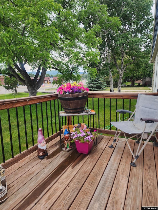 828 Fort St, Buffalo, WY 82834 - wooden terrace featuring a yard