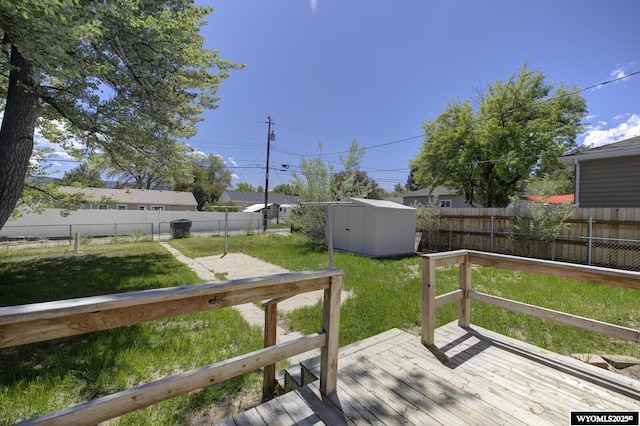 2841 E 4th St, Casper, WY 82609 - fenced backyard featuring a storage unit and a deck