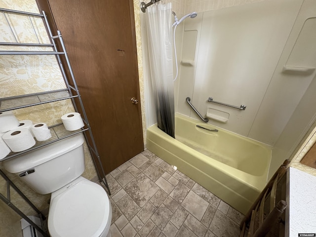 1501 N Federal Blvd, Riverton, WY 82501 - full bathroom with shower / bath combination with curtain and stone tile flooring