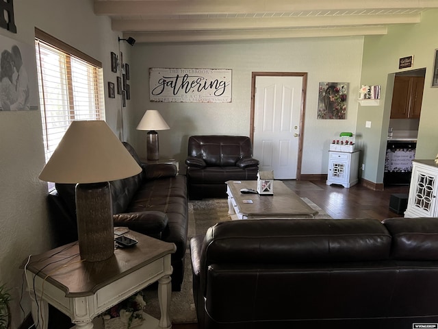 4359 Almy Rd Unit 107, Evanston, WY 82930 - living area featuring beamed ceiling and wood finished floors