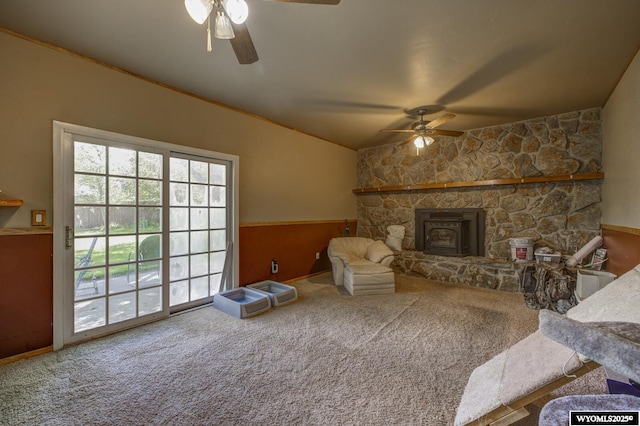 2203 W 42nd St, Casper, WY 82604 - living area with ceiling fan, carpet, and vaulted ceiling