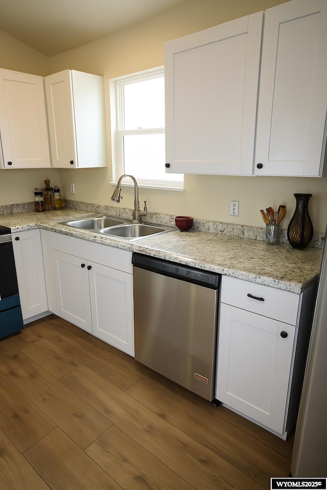 380 S-A Rd, Morrill, NE 69358 - kitchen with dishwasher, white cabinetry, range with electric cooktop, and dark wood finished floors