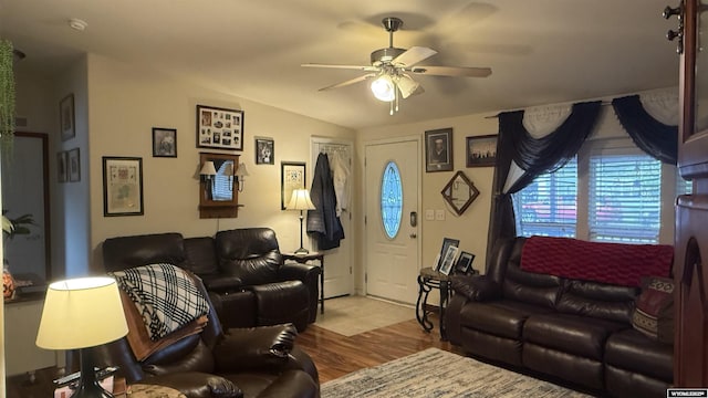 2108 Energy, Rawlins, WY 82301 - living area featuring ceiling fan, wood finished floors, and lofted ceiling