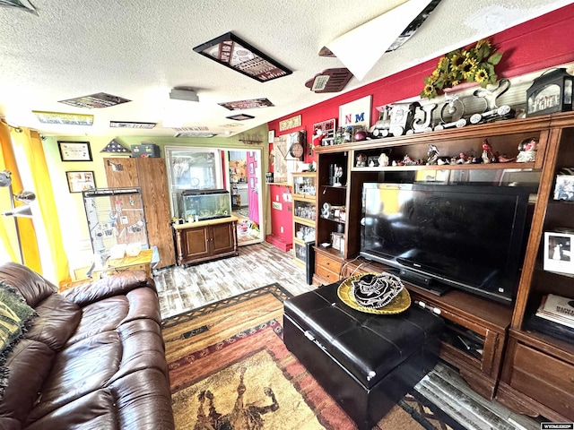 327 S Iowa Ave, Guernsey, WY 82214 - living room featuring a textured ceiling and wood finished floors