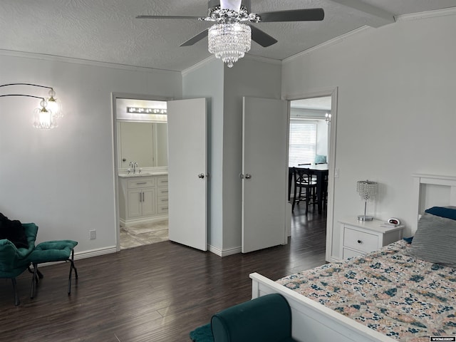 703 Randolph St, Rock Springs, WY 82901 - bedroom with ornamental molding, wood finished floors, vaulted ceiling, a textured ceiling, and ensuite bath