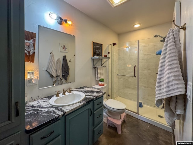 18 Lewis Dr, Lander, WY 82520 - full bathroom featuring vanity, a stall shower, and concrete floors