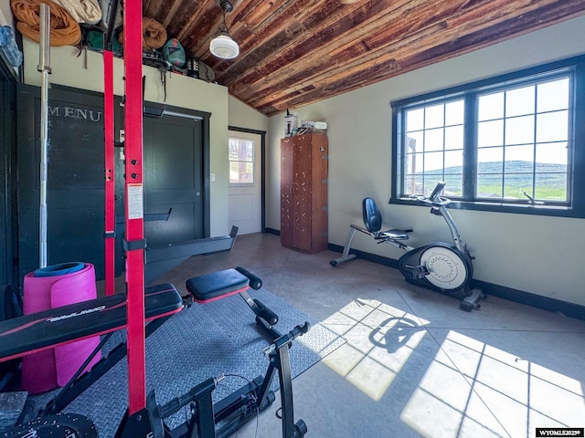 18 Lewis Dr, Lander, WY 82520 - exercise room featuring baseboards and lofted ceiling