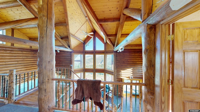 11 Heather Ln, Lander, WY 82520 - detailed view of log walls and a wood ceiling with exposed beams
