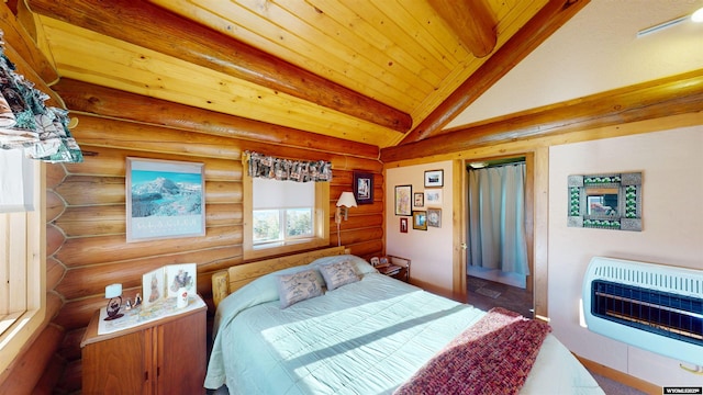 11 Heather Ln, Lander, WY 82520 - bedroom featuring heating unit and log walls