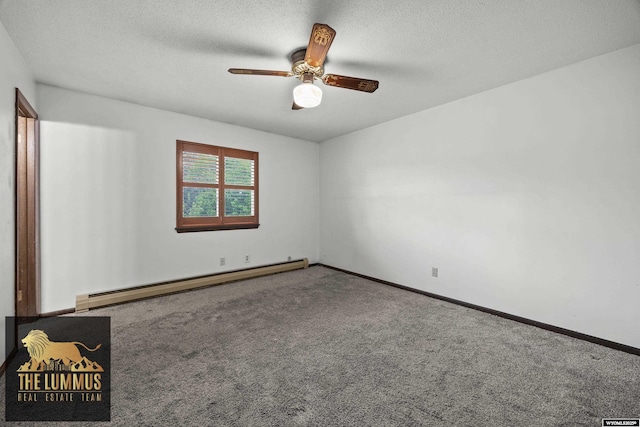 3710 Arroyo Dr, Casper, WY 82604 - carpeted empty room with a baseboard heating unit, a ceiling fan, and a textured ceiling
