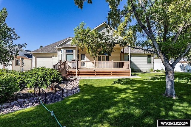 2215 Silver Creek Dr, Rock Springs, WY 82901 - view of front of home with a front yard, a garage, and a deck
