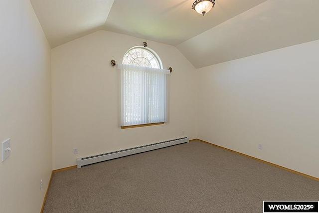 2215 Silver Creek Dr, Rock Springs, WY 82901 - additional living space with baseboard heating, lofted ceiling, and carpet