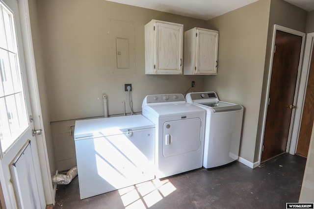 609 Klondike Dr, Buffalo, WY 82834 - laundry area with washing machine and dryer, cabinet space, and electric panel