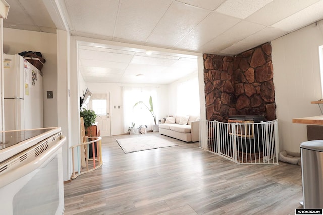 1435 Main St, Evanston, WY 82930 - living area with a drop ceiling and wood finished floors