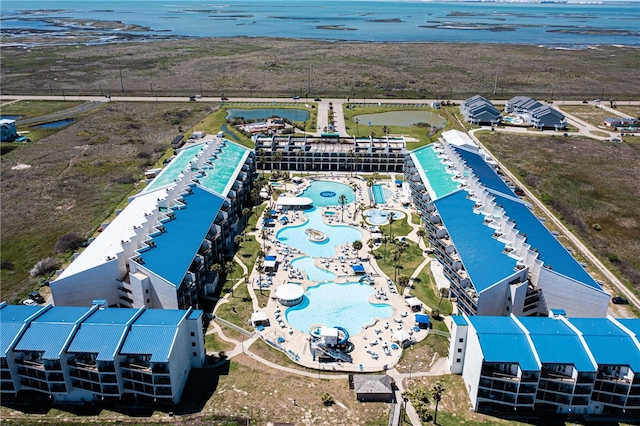 aerial view featuring a water view