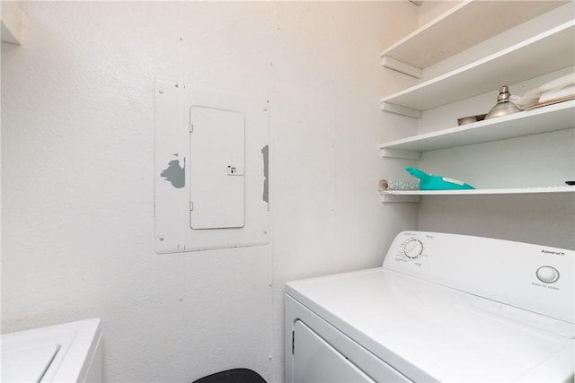 laundry room with washer / dryer, electric panel, and laundry area