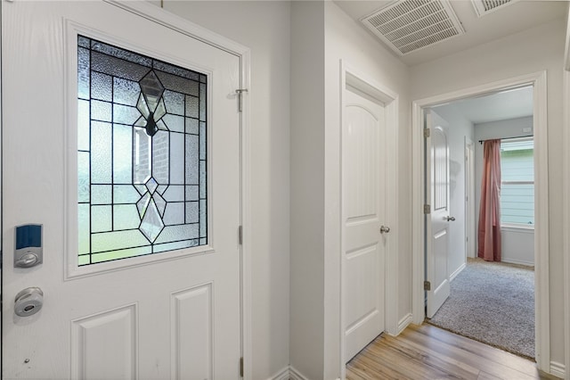 foyer with light wood-type flooring and a wealth of natural light